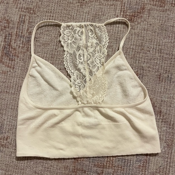 Cream Anthropologie cami bra with lace racer back size L very stretchy - Picture 2 of 3